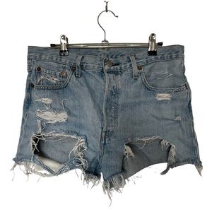 Levi’s Distressed Light-Wash 501 High-Waisted Jean Shorts